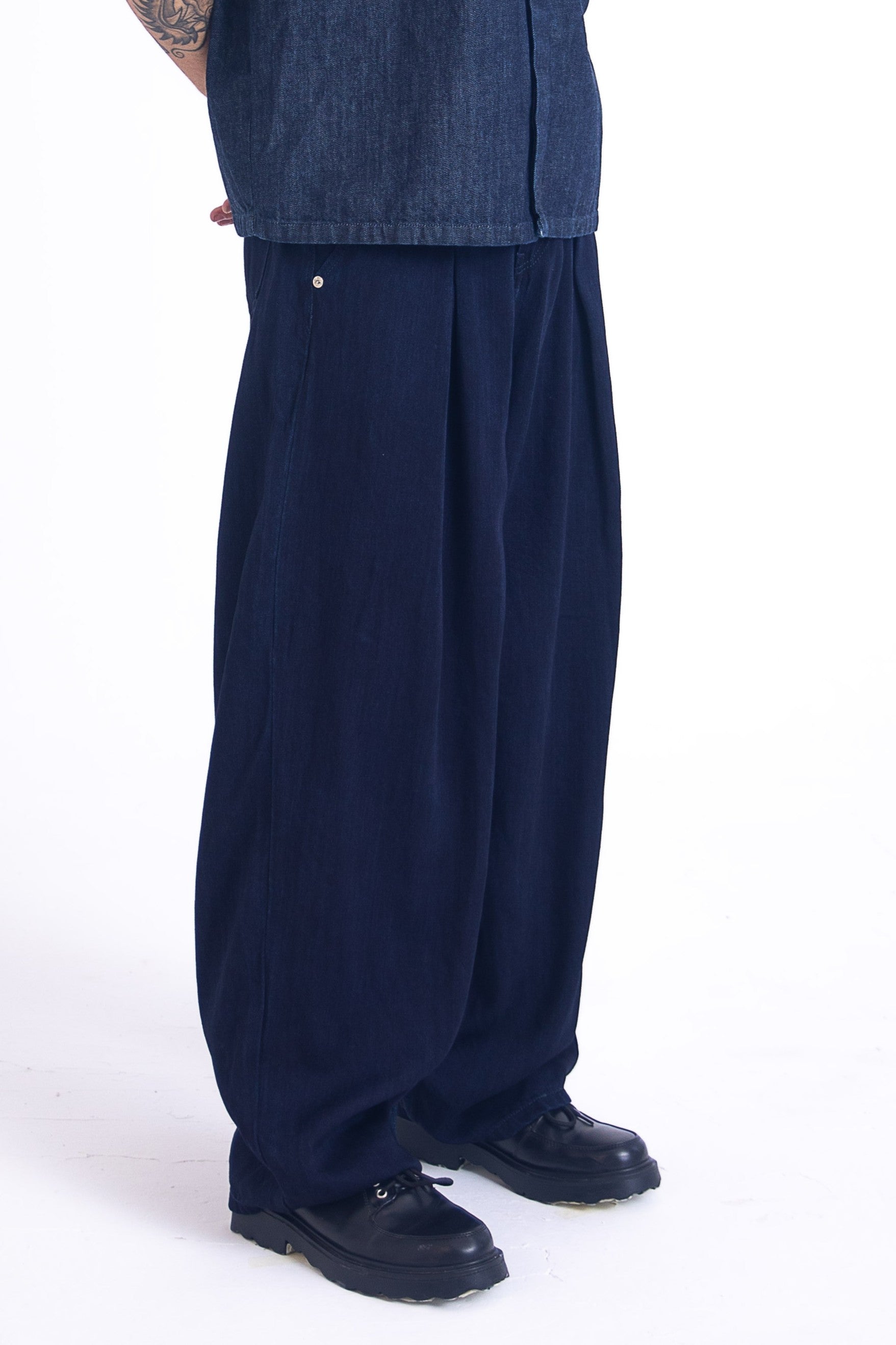 BlueJam Archive Pleated Jeans: Indigo Linen-Denim