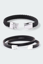 Load image into Gallery viewer, Set of 2: Black Braided Leather Bracelet