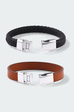 Load image into Gallery viewer, Set of 2: Black Braided Leather Bracelet
