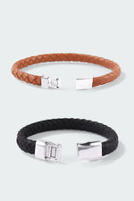 Load image into Gallery viewer, Set of 2: Black Braided Leather Bracelet