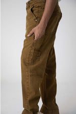 Load image into Gallery viewer, side angle brown twill carpenter jeans mens