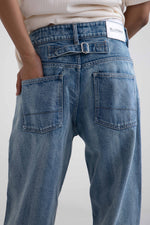 Load image into Gallery viewer, back angle, mens blue jeans loose fit stripes wash