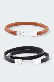 Set of 2: Brown Braided Bracelet
