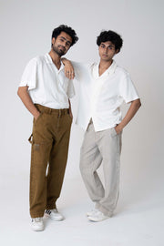 front angle, group shot brown and dusty grey jeans relaxed fit mens 