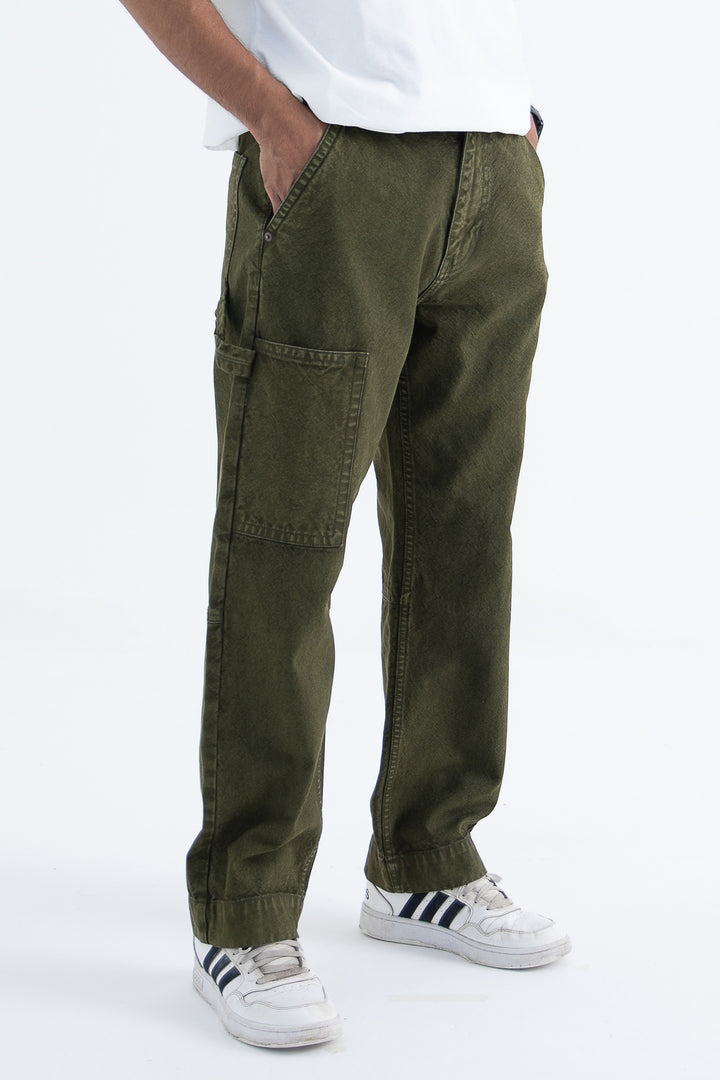 Olive Green Deep Green Pants Men's Dark Green Cotton Slim Fit