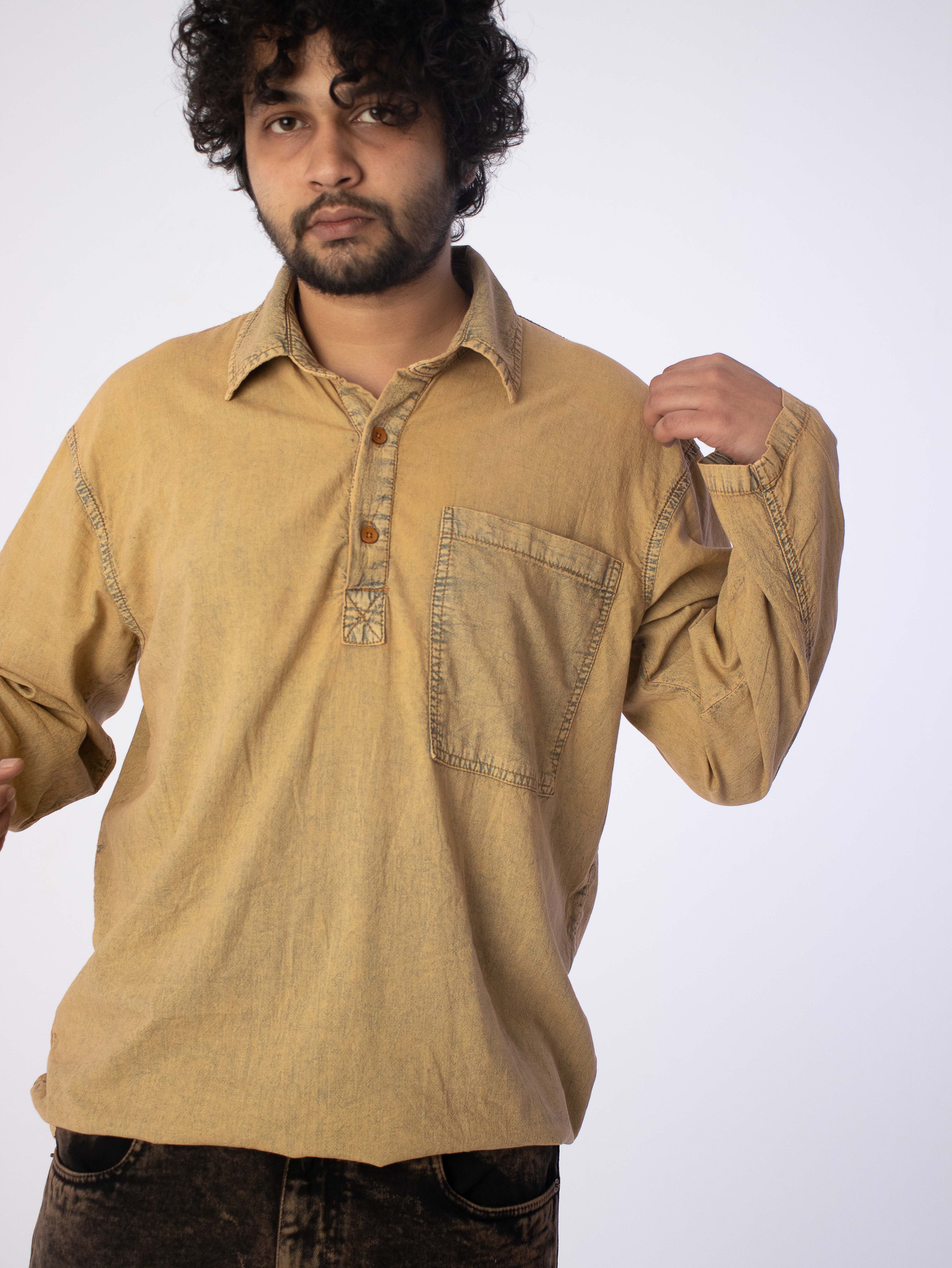 Zero Ounce Denim Kurta: Gold Dust