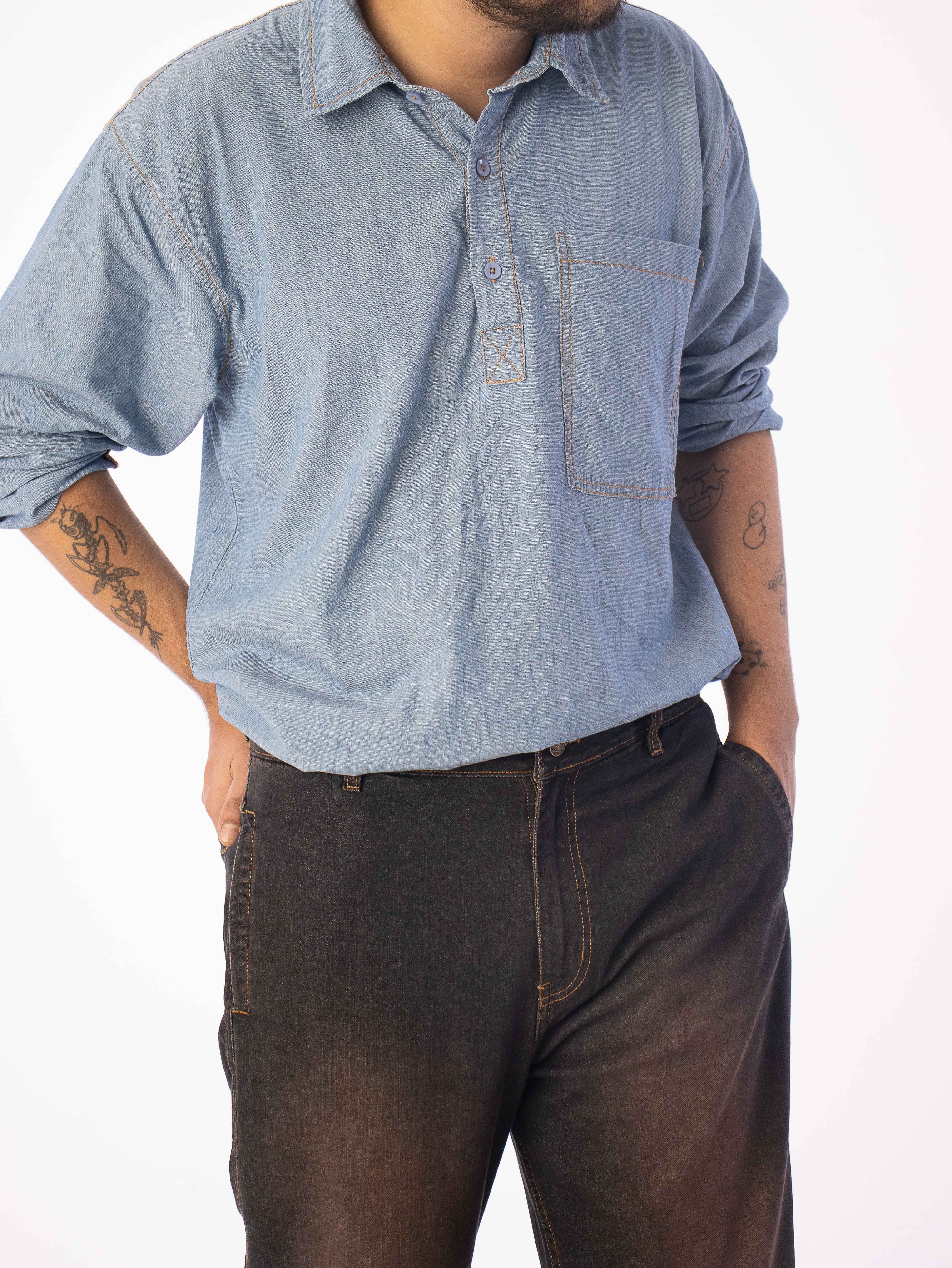 Zero Ounce Denim Kurta: Sky Blue