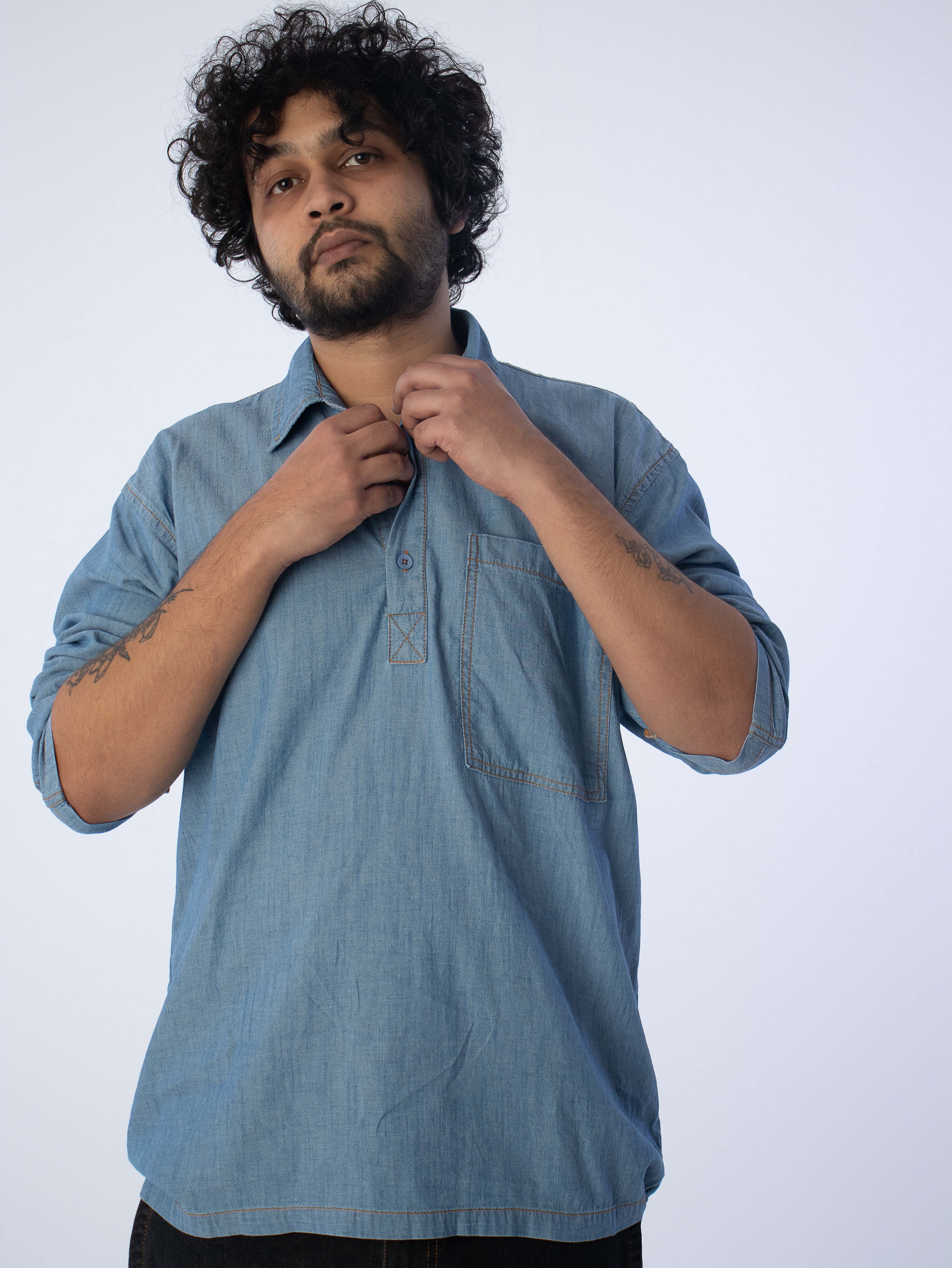 Zero Ounce Denim Kurta: Sky Blue
