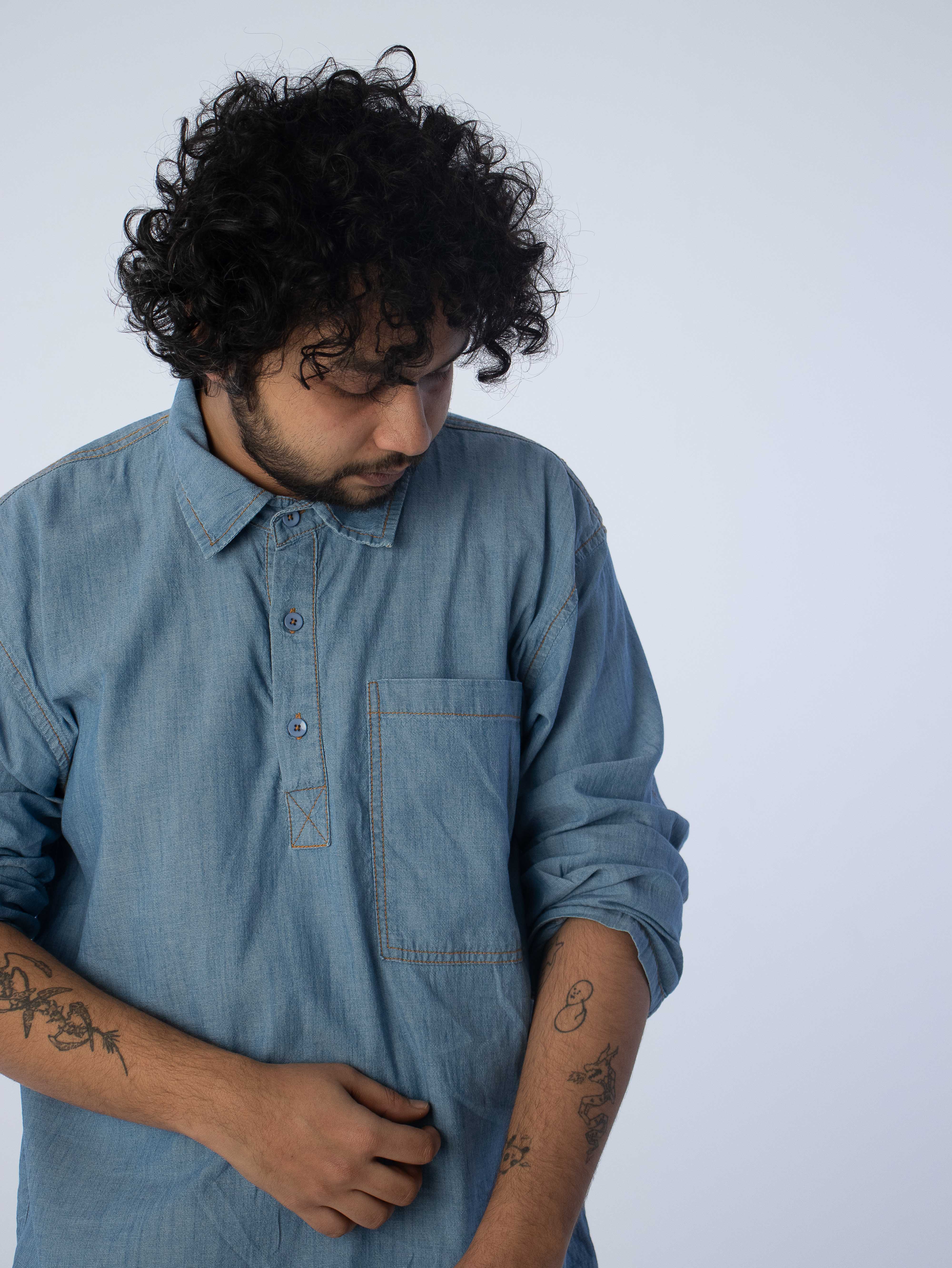 Zero Ounce Denim Kurta: Sky Blue