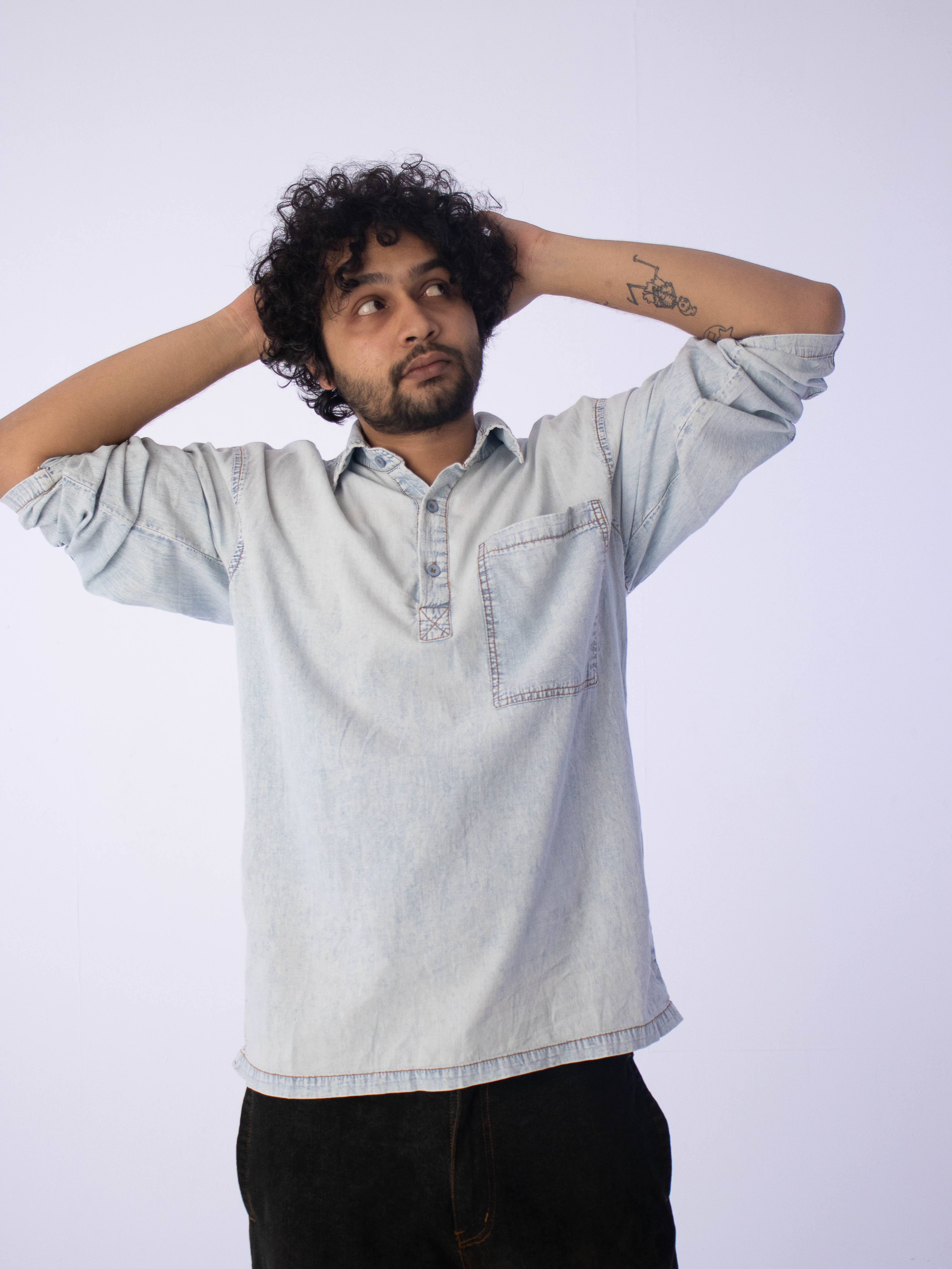 Zero Ounce Denim Kurta: Ice